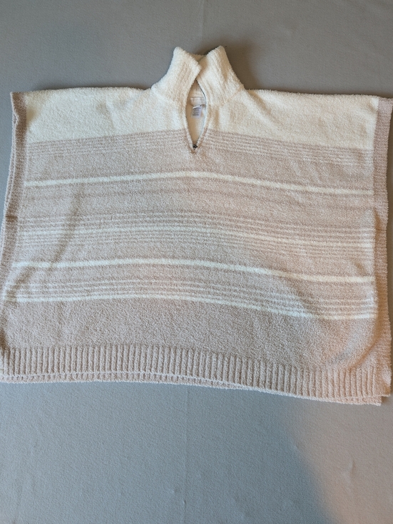 Barefoot Dreams CozyChic Quarter Zip Poncho in Cream Stone Stripe One Size - Picture 4 of 10